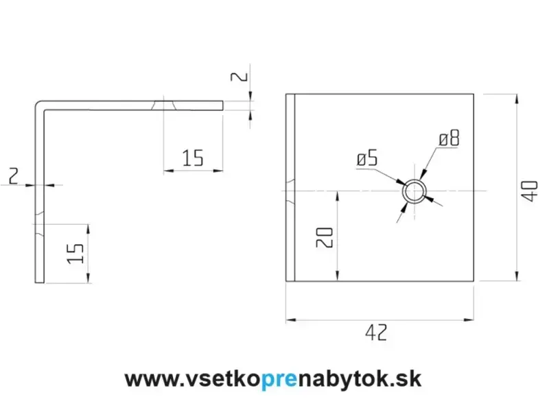 Sanitárny systém SALU - spojovací uholník 40 x 42 mm