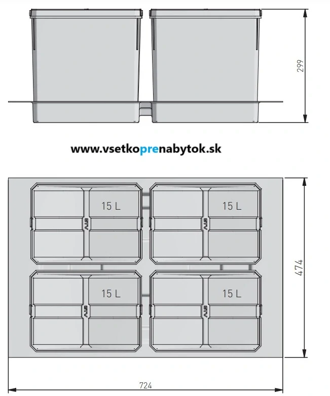 Sorter AxiSpace, šírka 800mm, 4x15L