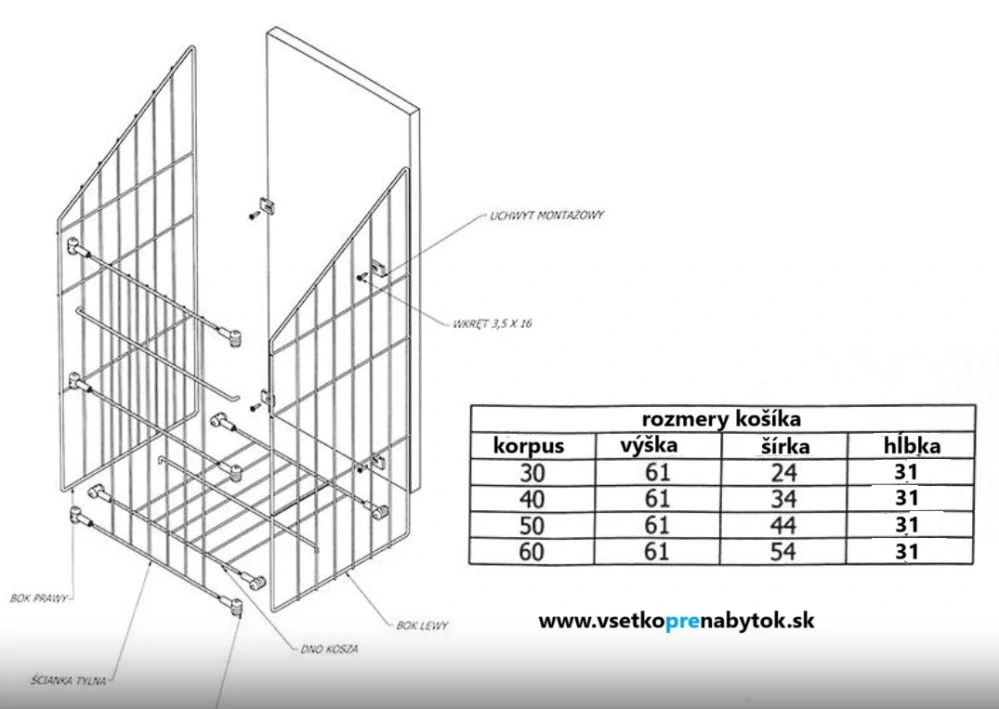  Výklopný kôš na prádlo NOMET, hĺbka 300 mm
