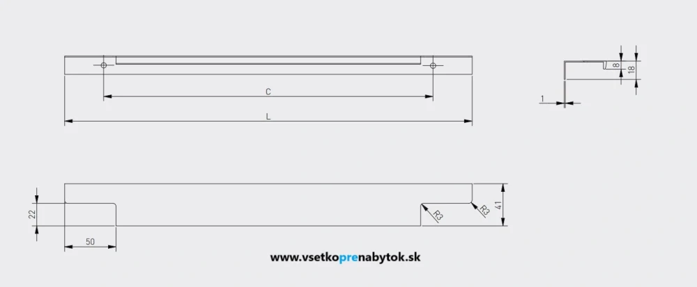 Úchytka LIND na priskrutkovanie 352/796mm
