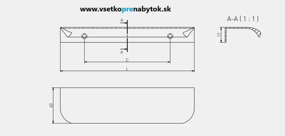 Úchytka HEXA na hranu, 320/360 mm