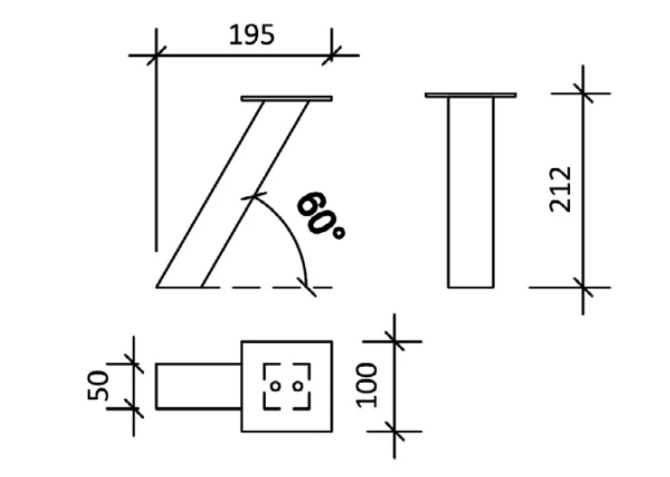 Barová konzola H-212 mm - šikmá 60°, čierna
