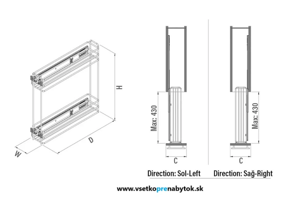    Výsuvný kôš STARAX, 2x polica - guličkový výsuv