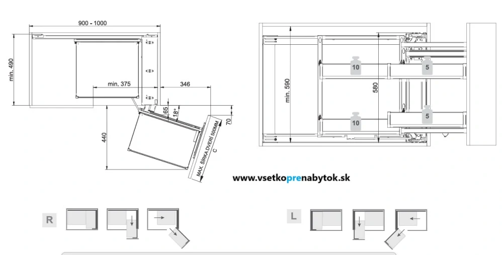   Výsuvné police pre slepý roh CORNER MAXIMA