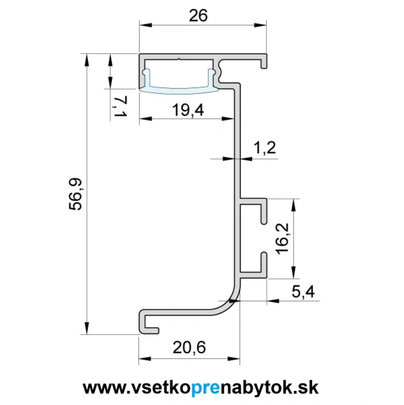 Úchytový profil GOLA LED "J" - vodorovný
