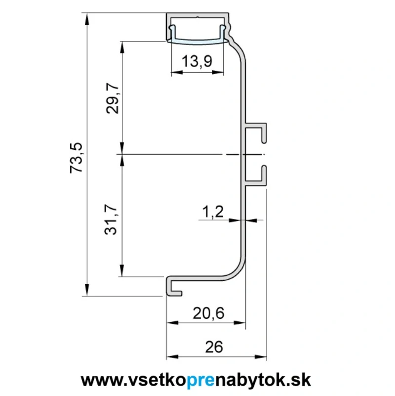 Úchytový profil GOLA LED "C" - vodorovný