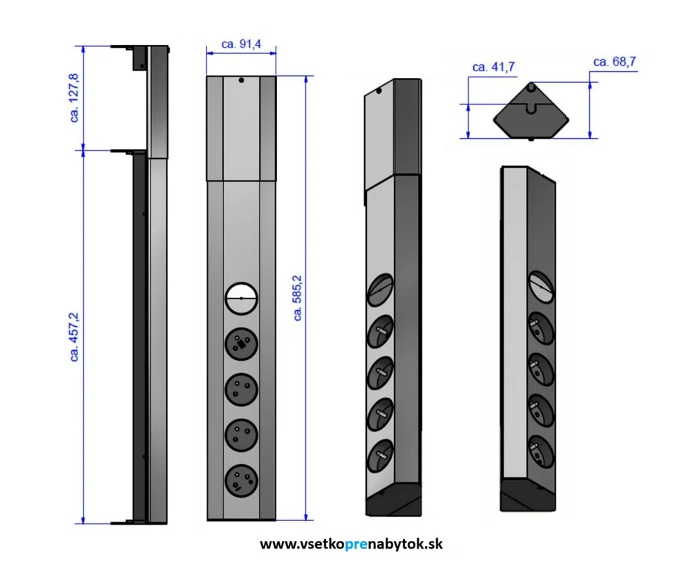 Rohová elektrická zásuvka CASIA + vypínač