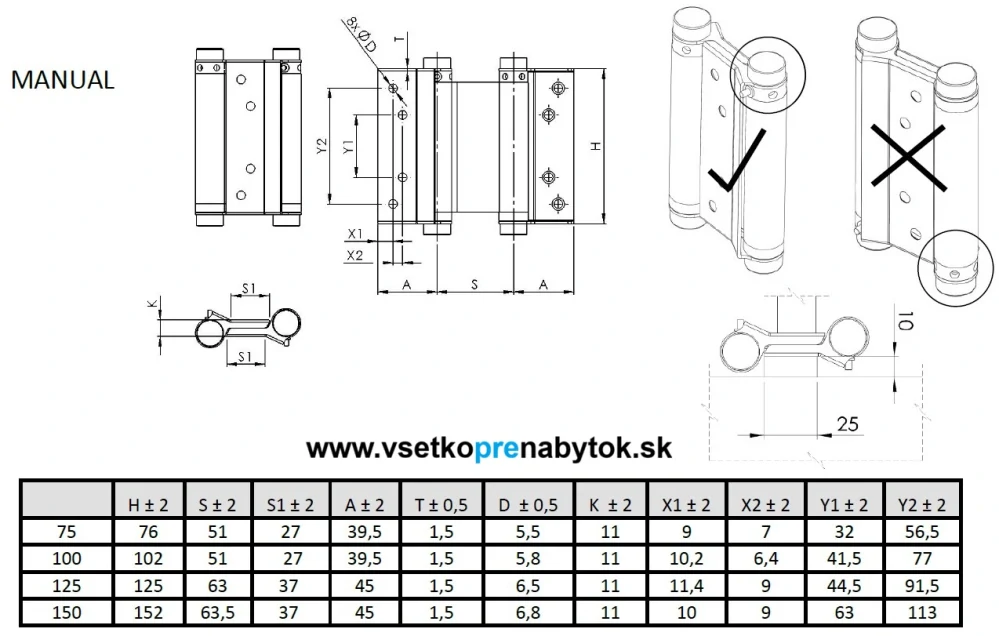 Kyvný pružinový záves, výška 100 mm, nerez