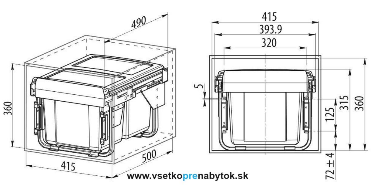 Smetný kôš  GTV PRACTI ECO, šírka 450mm s uchytením čela