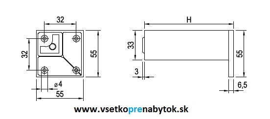 Noha nábytková 776R, 30x30 mm, H-120 mm