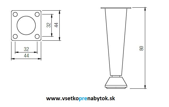 Noha nábytková S54, H-80 mm