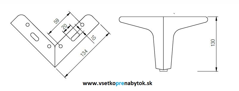 Noha nábytková S71, H-130 mm