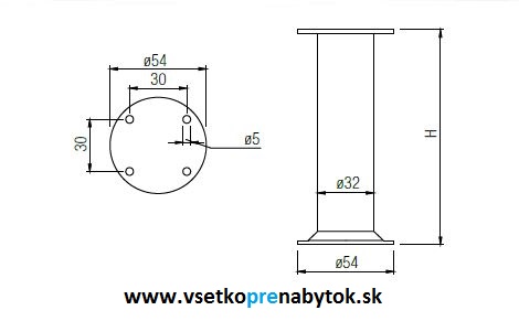 Noha nábytková NA 999, ø 32 mm, H-120 mm