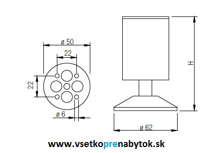 Noha nábytková NA 962, ø 50 mm, H-80 mm