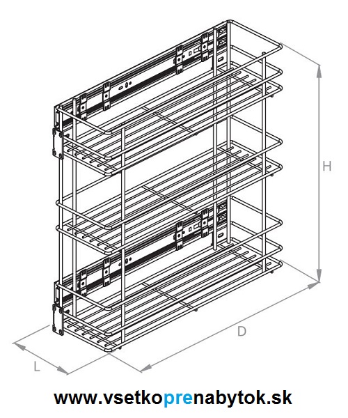 Kôš CARGO MINI Standart, 3x polica pre šírku skrinky 150 mm