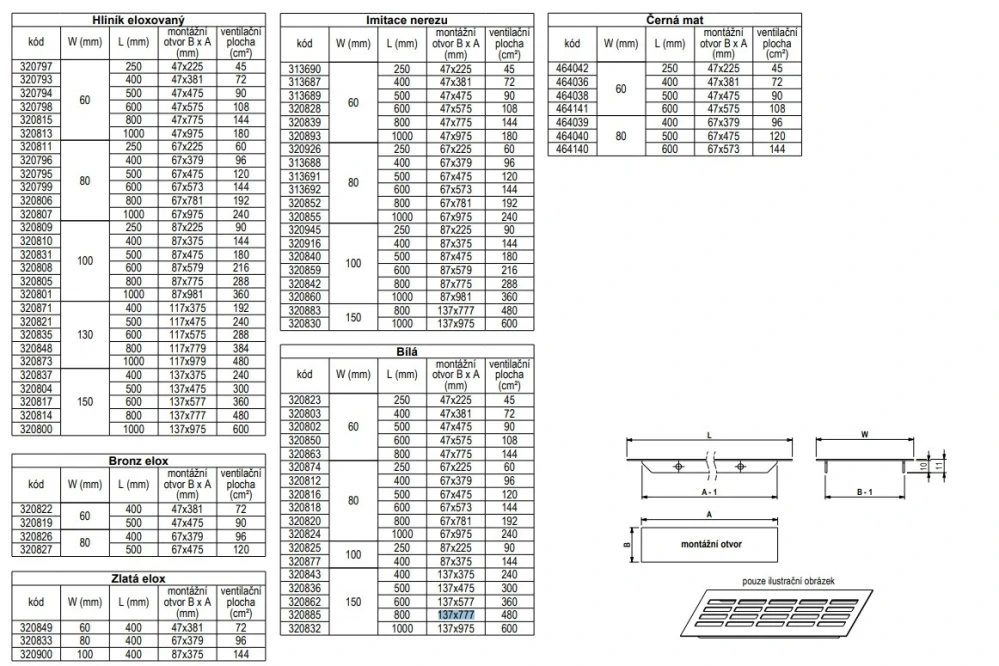Vetracia mriežka 60 x 400 mm