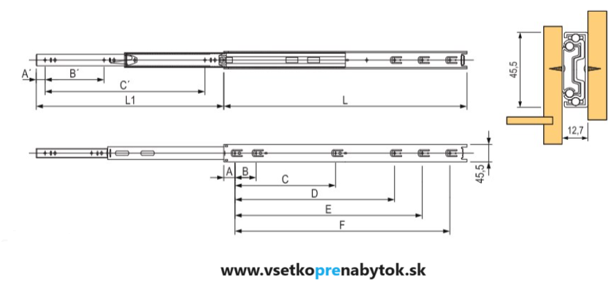 Guličkový celovýsuv STRONG H-45 mm, bez doťahu