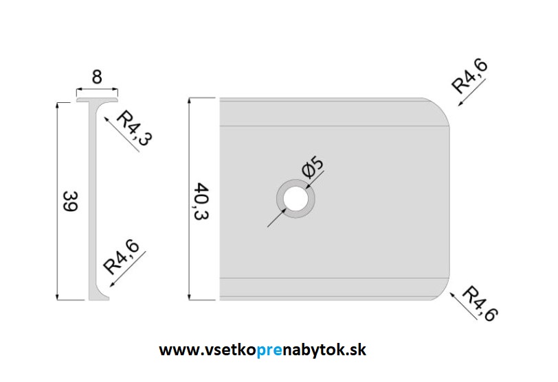 Lišta na pracovnú dosku hr.38 mm - rohová 90°