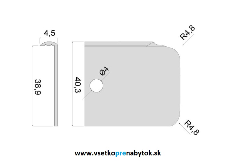 Lišta na pracovnú dosku hr.38 mm - koncová Pravá