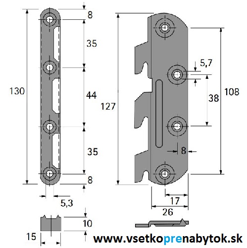 Posteľové spojovacie kovanie Hettich 130 mm - rohové