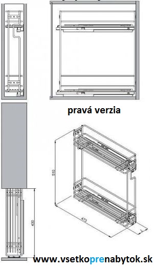  Výsuvný kôš VIBO pre horné skrinky, 2x polica - bočné vedenie