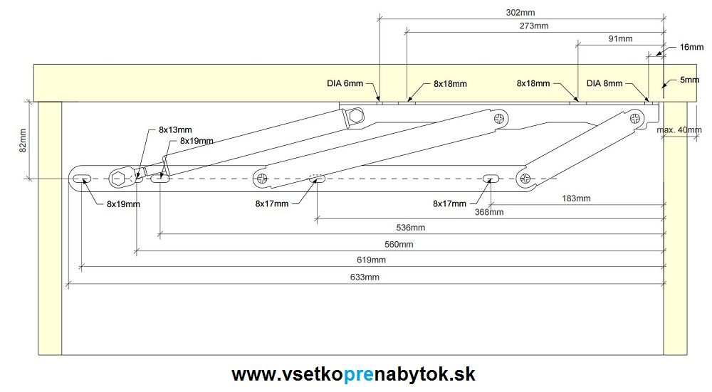 Posteľové výklopné kovanie - posteľový mechanizmus