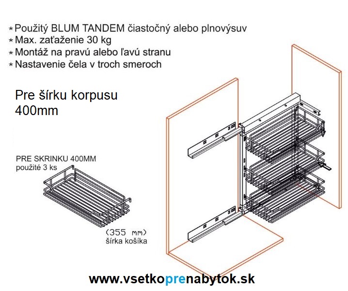 Kôš STARAX 350mm, 3x polica, plnovýsuv Blum