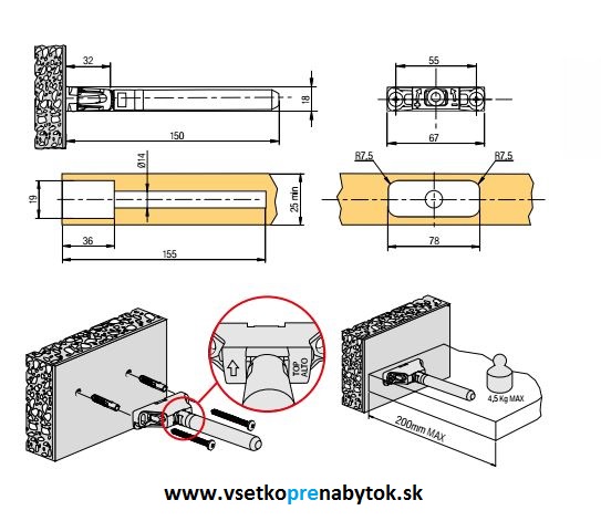 Skrytý držiak police TRIADE MINI