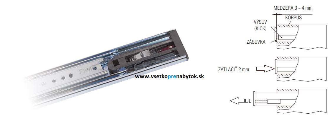 Guličkový celovýsuv STRONG H-45 mm s PUSH