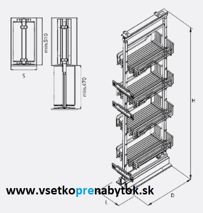 Potravinový kôš CARGO MIDI 1210/1410 mm, 4x polica