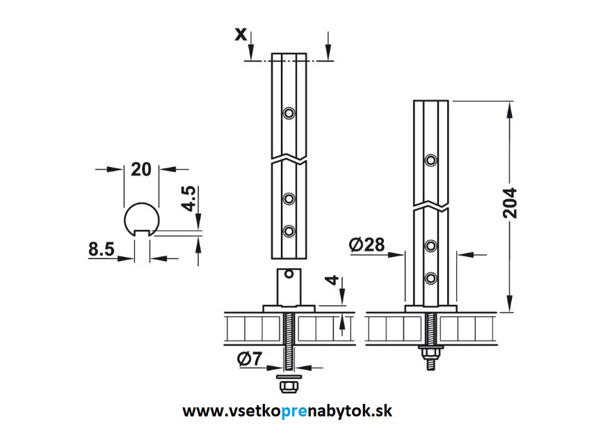 Držiak skl. police a zásteny