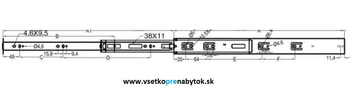 Guličkový celovýsuv PK-001, H-45 mm, bez doťahu