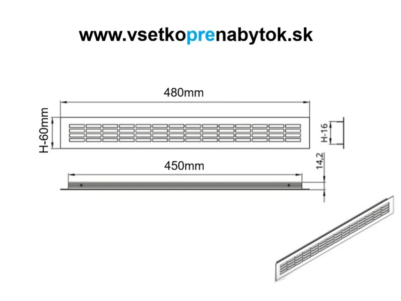 Vetracia mriežka 60 x 480 mm
