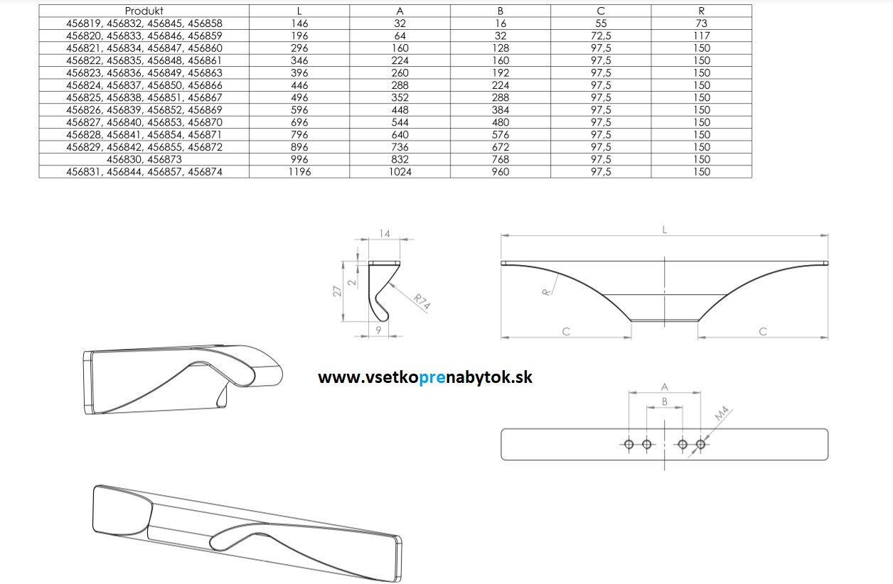   Úchytka TENDE na priskrutkovanie, 146 mm