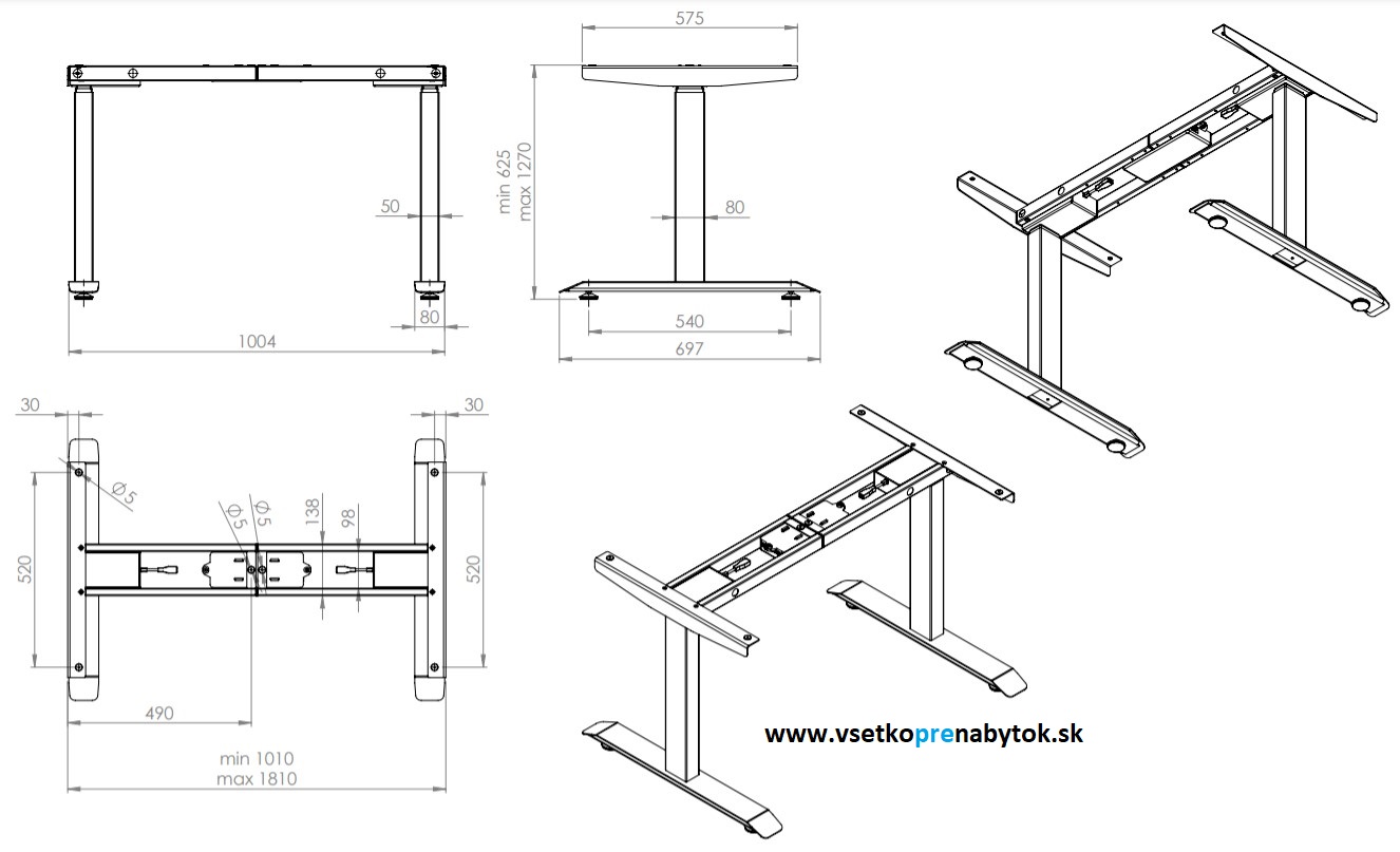 Elektricky nastaviteľná podnož, výška 610 - 1260mm