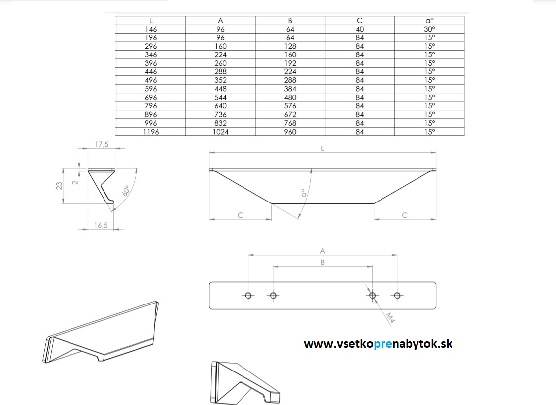   Úchytka ZOID na priskrutkovanie, 596 mm