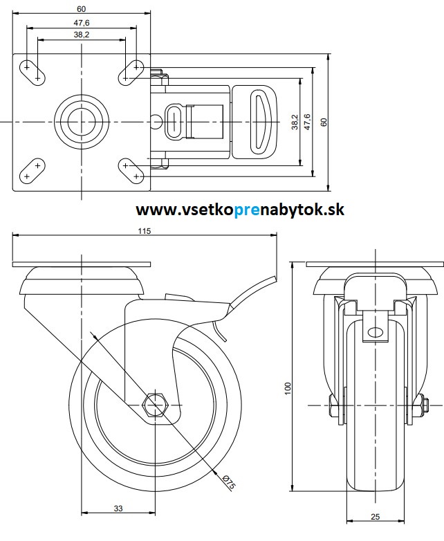 Nábytkové koliesko fi.75 mm, light duty