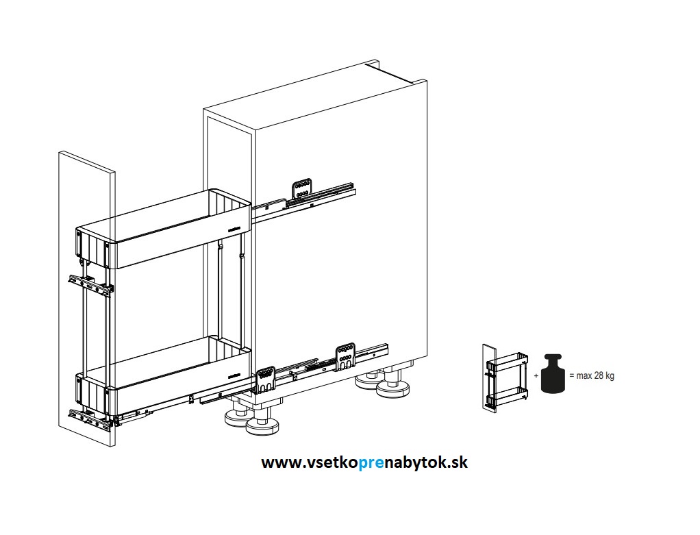   Výsuvný kôš K-Line, 2x polica, 200-400mm
