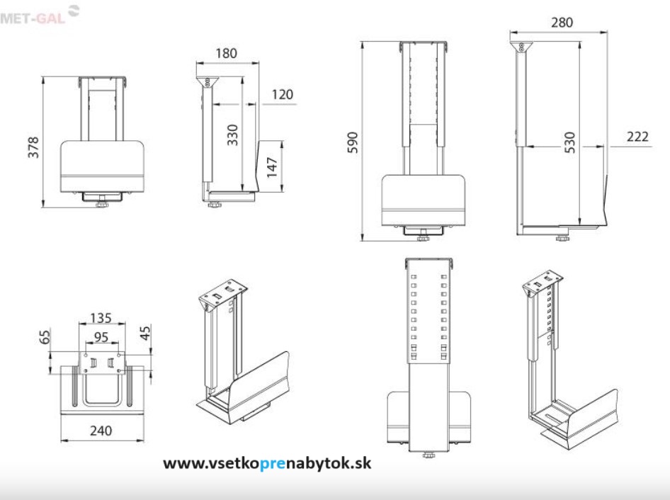 Závesný držiak na PC MS-495 výškovo nastaviteľný