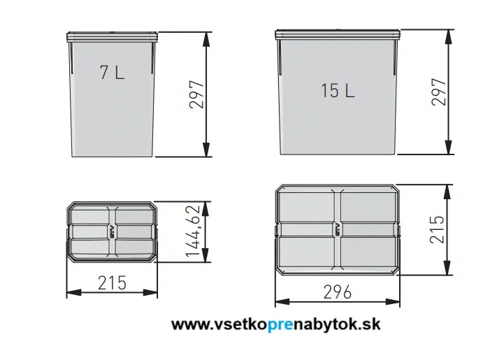 Sorter AxiSpace, šírka 700mm, 2x15L, 2x7L