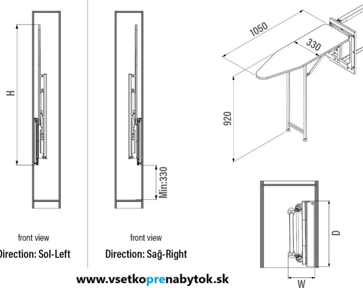 Sklápacia doska na žehlenie