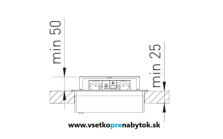 Elektrická zásuvka GTV, 2x220V + 2x USB A+C, RJ45
