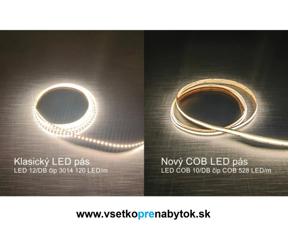 LED pás COB Xlight 12W/m, 12V, šírka 8 mm, návin 2,5 m