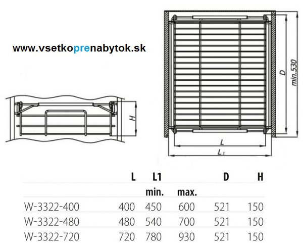 Výsuvný drôtený kôš na prádlo - výška 150 mm