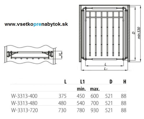 Výsuvný vešiak na nohavice - 375 mm