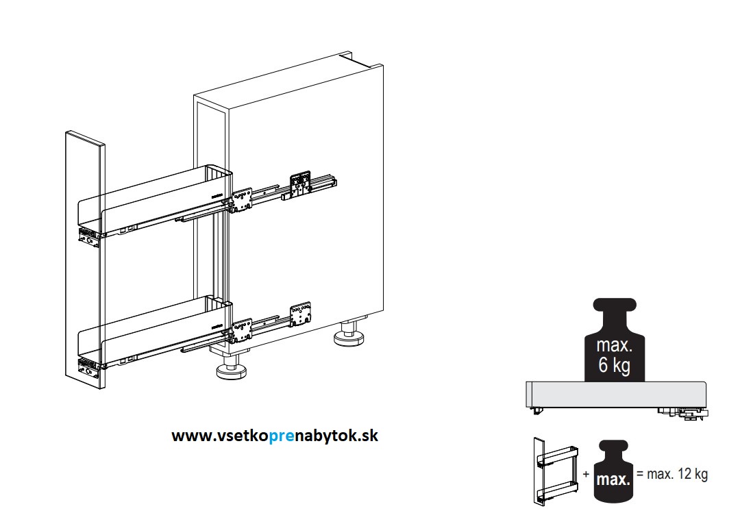   Výsuvný kôš K-Line, 2x polica