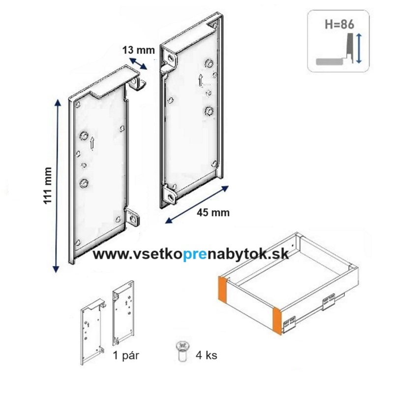 AXIS PRO - držiak vnútorného čela "A" nízky