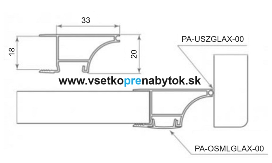 Úchytkový LED profil GLAX na hranu 3 m