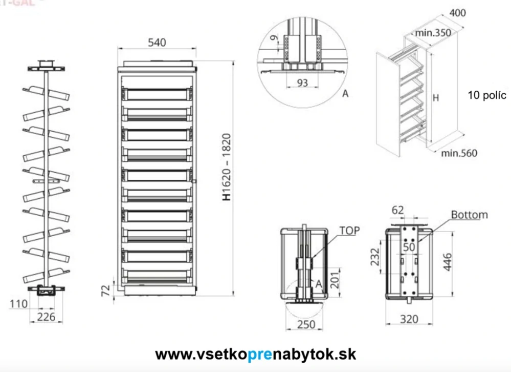 Výsuvný kôš na topánky WB-681, 12 políc