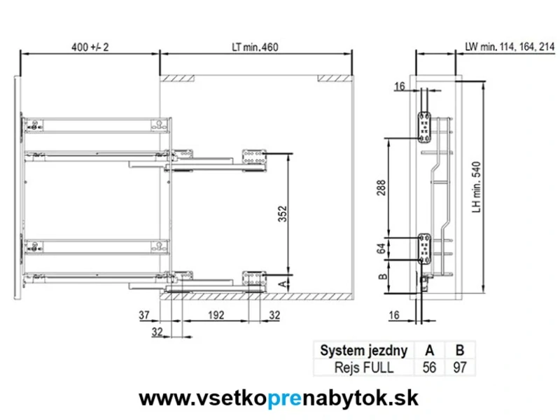 Kôš REJS MULTI bočný, 2x polica - plnovýsuv Tandem Blum